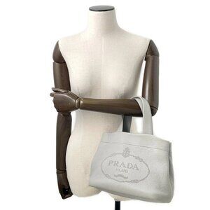PRADA Punching logo Tote Bag Size Small Leather Gray